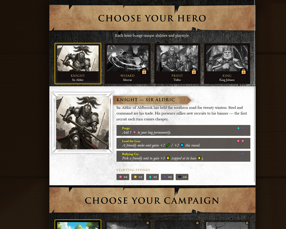 Drawn from the Dark hero selection screen